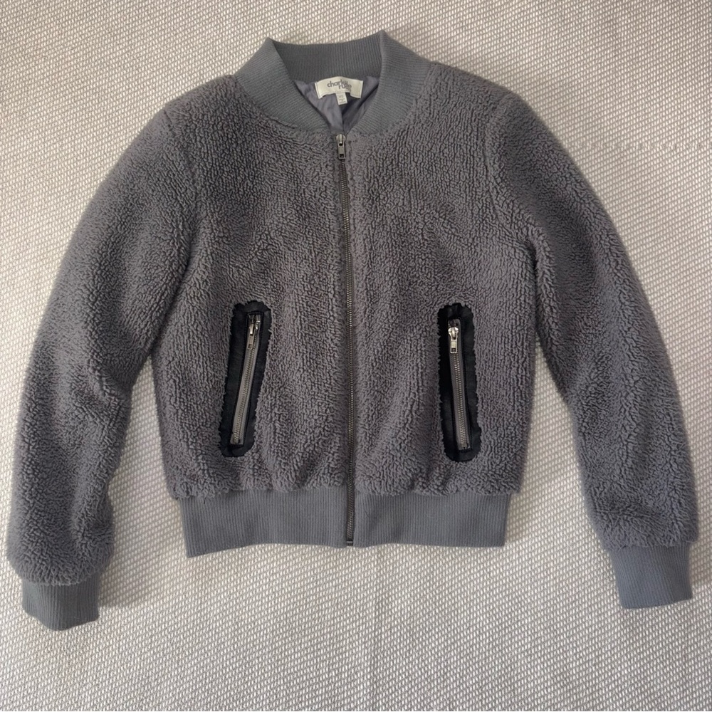 Charlotte Russe Grey Sherpa Bomber Jacket Sz Xs